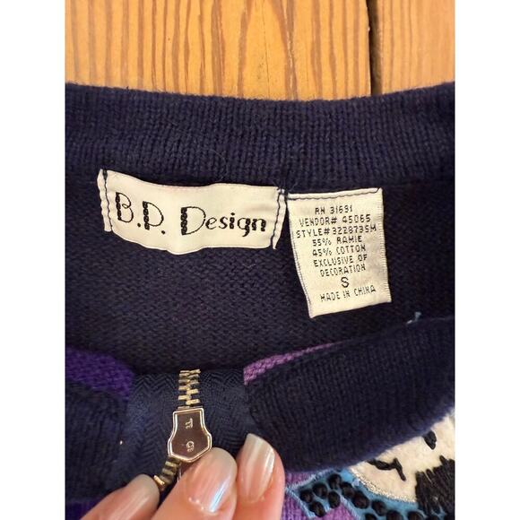 Vintage Ugly Christmas Sweater Zip Up Cardigan Snowman Purple Blue Small - Picture 7 of 7